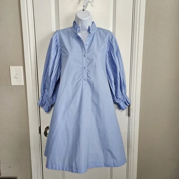focus pleat smock mini dress in powder blue sovere Feels Like Power Mini Dress Dusty Blue